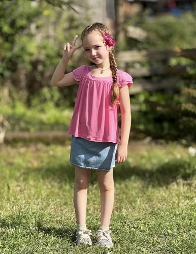 Image of Arshiner Girls Shirts Short Sleeve Square Neck Summer Lace Openwork Pleated Tops Blouse Tunic