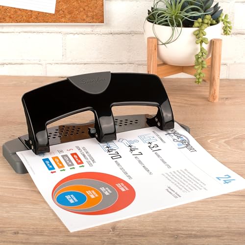 Image of Swingline 3 Hole Punch, 20 Sheet Capacity Three Hole Puncher 3 Ring, Paper Punch, SmartTouch Low Effort, Black & Silver (74133) (Pack of 6)