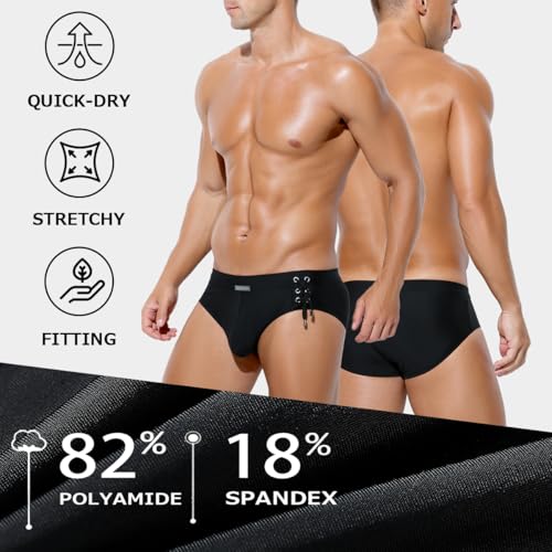 Casey Kevin Men's Swim Brief Sexy Adjustable Bikini Swimwear Quick Dry Swimsuit with Drawstring2