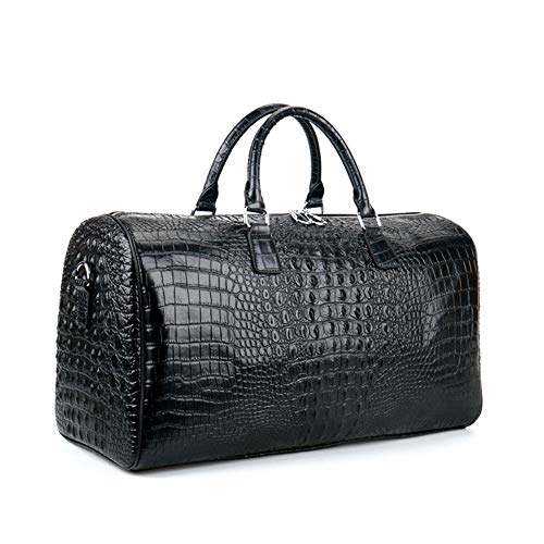 Leather Travel Duffel Bag for Men men, Black Vintage Crocodile Pattern Weekender Overnight Luggage Carryon Handbag Sports Overnight Gym Luggage Weekend Tot2