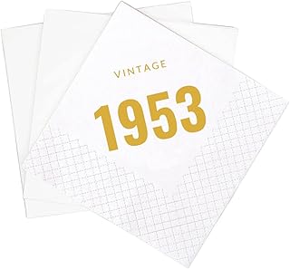 SharkBliss Vintage 1953 70th Birthday Cocktail Napkins, 100 Pack Gold Vintage 1953 70th Birthday Paper Cocktail Beverage Napkins in Bulk for His Her Seventy 70th Birthday | 2-Ply, 5x5" (Vintage 1953)