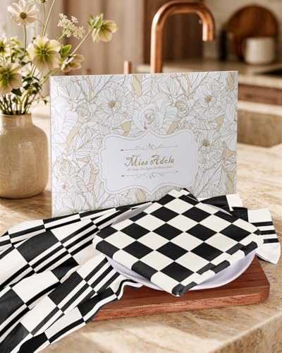 Image of Miss Adola 2 Pack Flour Sack Kitchen Towels - 16x26 Inch Black and White Cotton Dish Towels with Hanging Loop Reusable Modern Tea Towel Absorbent Dishcloths Home Decor, Checkered