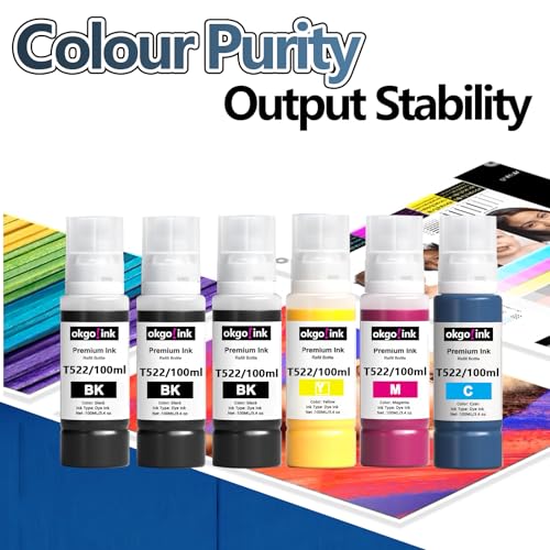 Image of 522 Ink Refill Bottles High Capacity T522 ET-2800 ET-4800 ET-2750 ET-2803 Compatible Replacement for epson 522 Ink for ET-2720 ET-2840 ET-4700 ET4800 ET-4810 3850 2760 2850 Ink (6 Pack) Black Color