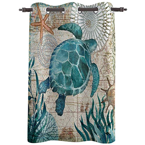 24Inch Length Window Curtains Drapes Panels,Sea Turtle Ocean Animal Nautical Themed Window Treatments For Kitchen Living Room,Thermal Insulated Bedroom Curtain Bathroom,Waterproof,Grommet,52" Wide #TOP7