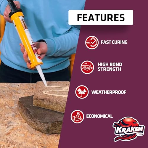 Image of KRAKEN BOND No More Nails Clear Polyurethane Adhesive - 100% Waterproof (D4) and Sealant Adhesive for Wood, Ceramic, Tile, Floor, Granite, Rubber | 2 Pack, 10.1 Fl. Oz.