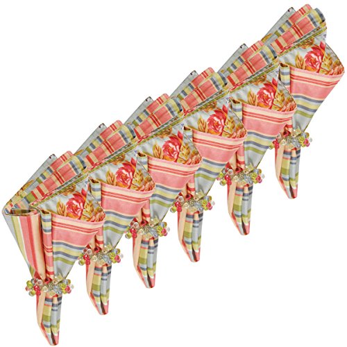 Set de 6 servilletas reversibles de algodón azul miniatura 2