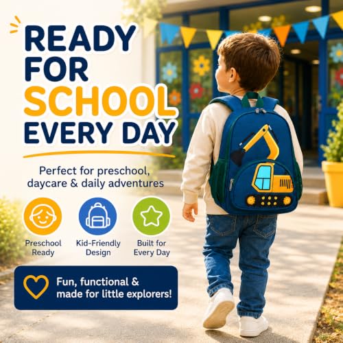 Image of LOIDOU Kids Backpack with Lunch Box Set, Toddler Preschool Boys Backpack with Chest Strap, Water resistant 15 Inch Excavator Backpack LunchBox Combo for Kindergarten Daycare Travel