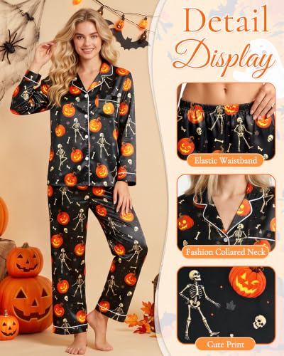 Image of Silky Pajamas for Women 2 Piece Long Sleeve Pj Sets Women's Satin Sleepwear Button Down Loungewear Set