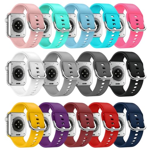 Compatible with Apple Watch Band 38mm 40mm 41mm 42mm 44mm 45mm 46mm 49mm for Women Men, Soft Silicone Sport Bands Strap for iWatch Bands Series 10/9/8/7/6/5/4/3/2/1/SE/Ultra, 14pack