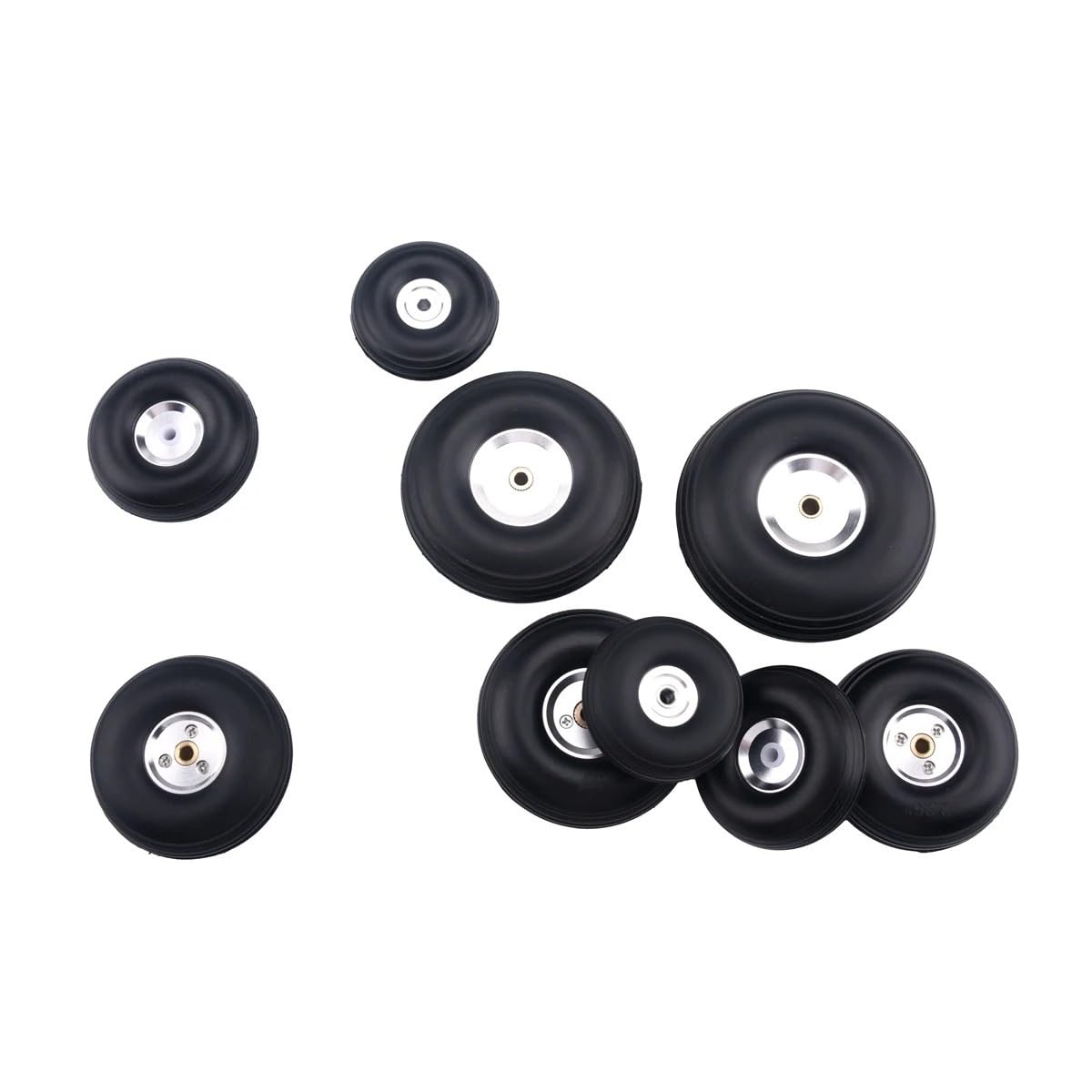 Rueda goma PU con buje aluminio 1~5 pulg avión jet ala fija | Neumáticos PU elásticos amortiguan vibraciones, bujes precisos aseguran rotación concéntrica.(114mm 4.5inch)