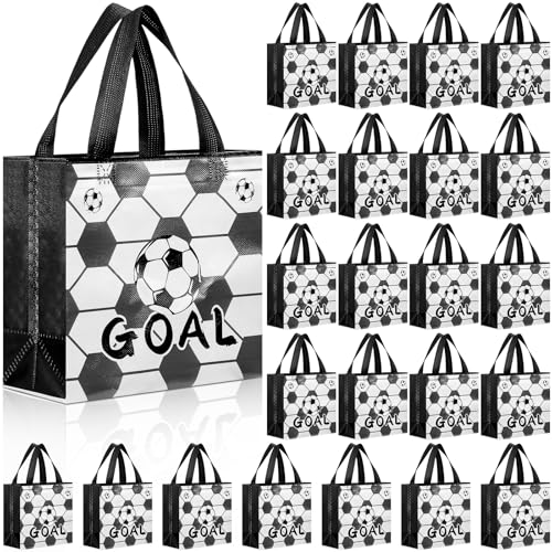 SilTriangle 48 Pcs Soccer Party Favor Bags Soccer Treat Bags Reusable Gift Handbag with Handle Sports Ball Theme Goodie Candy Snack Handbag Birthday Party Favors(Cute Style) by SilTriangle - Used condition - US$21.65