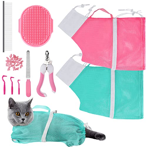 JULMELON 10 PCS Cat Washing Bag for Bath Shower Adjustable Net Grooming Set