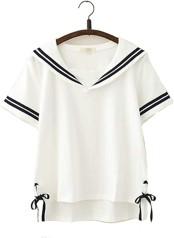 Amazon モリマート レディース ブラウス セーラー襟 半袖 シャツ シンプル 夏 トップス 無地 リボン 学生風 かわいい カジュアル コーデ シャツ ブラウス 通販