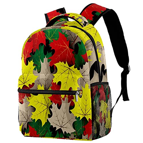 Sac à dos de voyage campus rouge jaune vert motifs feuilles d'érable
