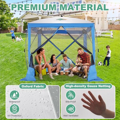 Image of COBIZI 6x6 FT Pop up Gazebo Tent, Screen Tent with Sidewalls, Waterproof Portable Outdoor Small Screen Tents Sun Shelter, Carpas para Patio for Outdoor Camping, Backyard and Garden, Blue