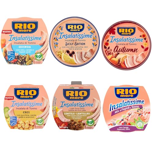RioMare Insalatissime, Set di 6 Insalate di Tonno: Quinoa, Sicily Edition, Autumn, Ceci, Lenticchie, Fagioli