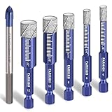 Diamantbohrer Fliesenbohrer Glasbohrer Set 6 tlg. 6, 8, 10, 12mm & Hartmetallbohrer für Keramik, Fliesen, Glas, Granit, Stein, Porzellan, Mauerwerk, Feinsteinzeug, bohrer mit Sechskantschaft