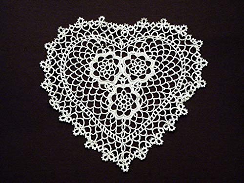 Fennco Styles Handmade All-Over Tatting Lace Heart Shape Doily 100% Cotton, Set of 4 (10