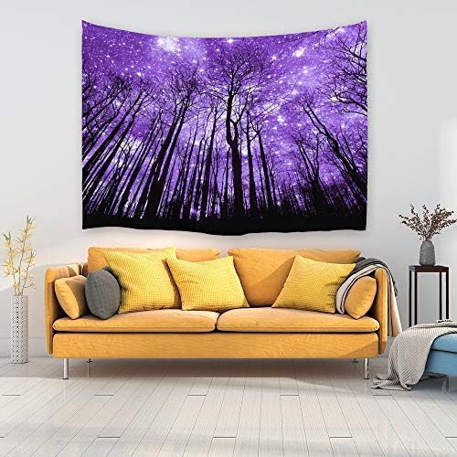 PROCIDA Home Tapestry Wall Hanging Nature Art Polyester Fabric Starry Night Theme, Wall Decor for Dorm Room, Bedroom, Living Room, Nail Included - 80" W x 60" L (200cmx150cm) - Dull Purple Starry Sky