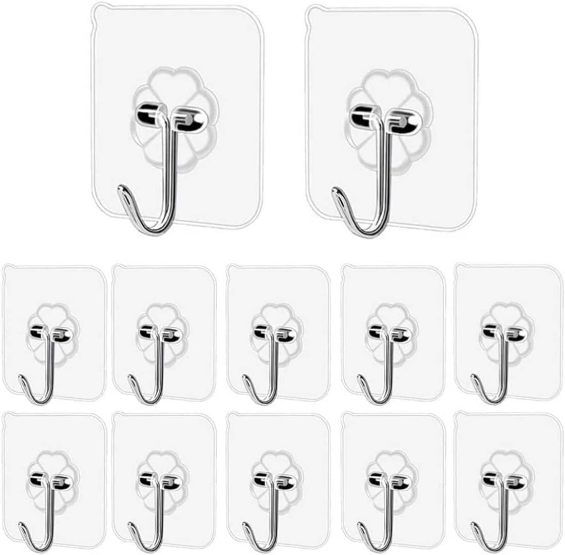 McMola Heavy Duty Adhesive Hooks 8kg (Max) 12pcs - Self Adhesive Wall Hooks for Kitchen, Bathroom, Hanging Utensils, Towels, Keys, Cups and More