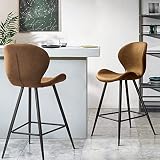 KithKasa Counter Height Bar Stools Set of 2 with Back, Mid Century Modern PU Leather 26" Kitchen Isl