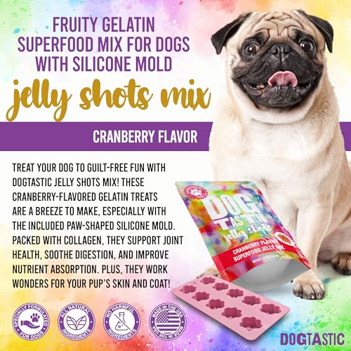 Image of SodaPup Dogtastic Jelly Shots Mix with Paw Silicone Mold - Cranberry Flavored Gelatin Superfood for Dogs, Packed with Collagen for Joints, Digestion, Gut, Skin & Coat Health - 4.7oz, Made in USA