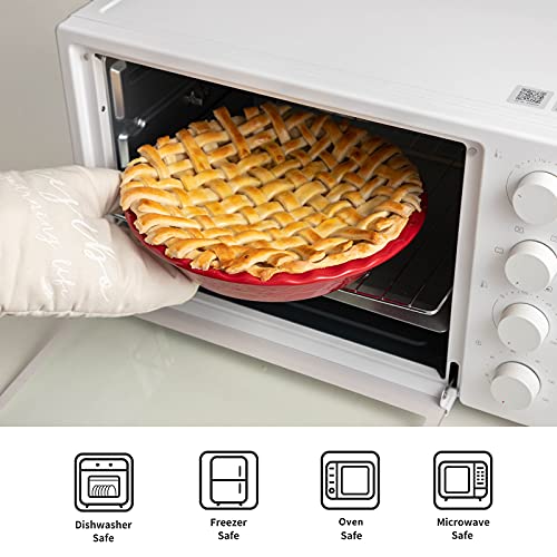 Fe Pie Pan, 10-1/2 Inches Ceramic Pie Dish, Deep Dish Pie Pan With Lace Emboss, Ruffled Pie Plate For Baking(Christmas Red) #TOP2