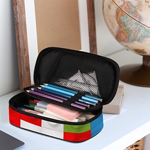 Image of Building Block Big Capacity Pencil Pen Case Colorful Large Pencil Pouch with Zipper Compartments Pencil Bag for Boys Girls Adults Student Office School Supplies