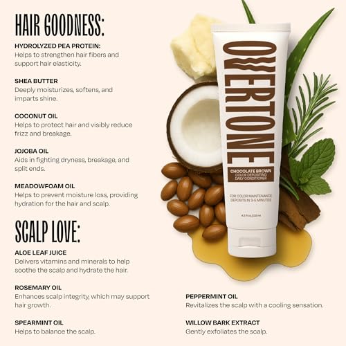 Image of Overtone Daily Color Depositing Conditioner for Hair, Chocolate Brown:Temporary Pigment with Shea, Coconut & Avocado Oils, Hydrating, Vegan & Cruelty-Free, All Hair Types, 4.5oz.