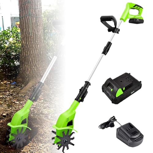 Motozappa elettrica senza fili, fresa manuale elettrica per fresare il terreno, zappa, 97-127 cm regolabile, con batteria ricaricabile da 4000 mAh e caricatore, per allentamento del terreno per orti e