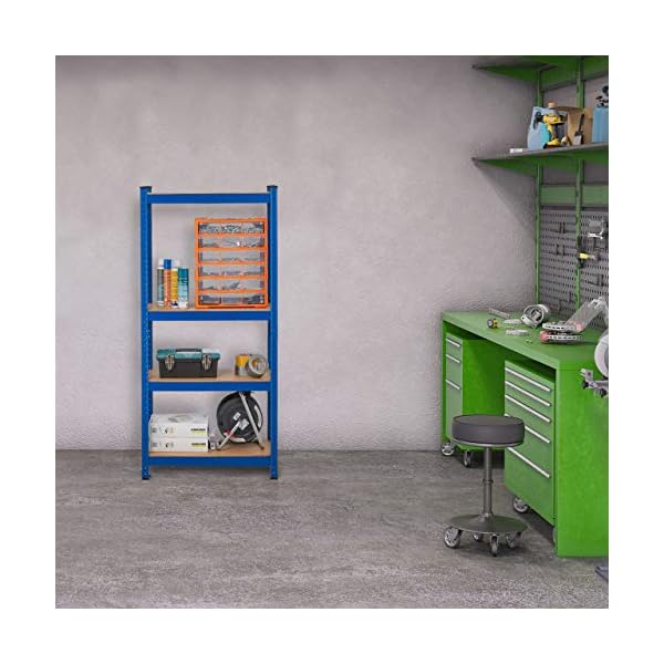 Relaxdays Schwerlastregal, bis 700 kg, HxBxT: 150x70x30 cm, 4 Böden, zum Stecken, Stahl, Lagerregal Keller, Garage, blau – Bild 3