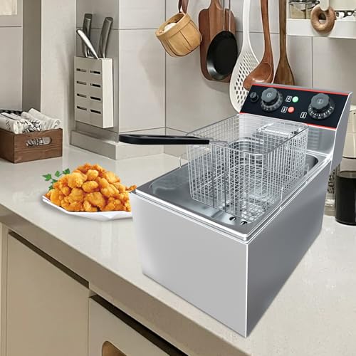 GarveeHome Commercial Deep Fryer with Basket, 8.4 QT/8 L Stainless Steel Electric Countertop Fryer with Temperature Control for Restaurant and Home Use,1800 W