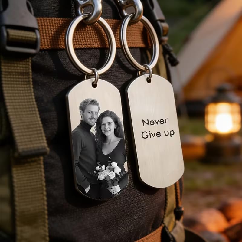 Image of Custom Photo & Text Engraved Keychain - Double Sided Custom Picture keyring For Him /Her Birthday Memorial Gift