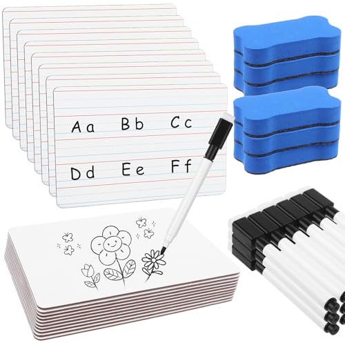18 Pack Dry Erase Lapboards with Lines 6 x 9 inch Double Sided White Boards with 18 Black Markers 6 Erasers Small White Dry Erase Boards for Students Teacher Classroom Supplies