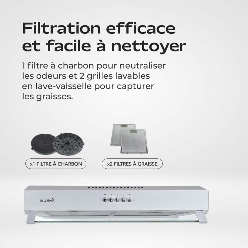 Hotte casquette Rivage 60 cm blanche performance A+