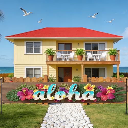 Image of Nuxovilar Aloha Banner Hawaiian Party Decorations 118.11x19.68 Inches