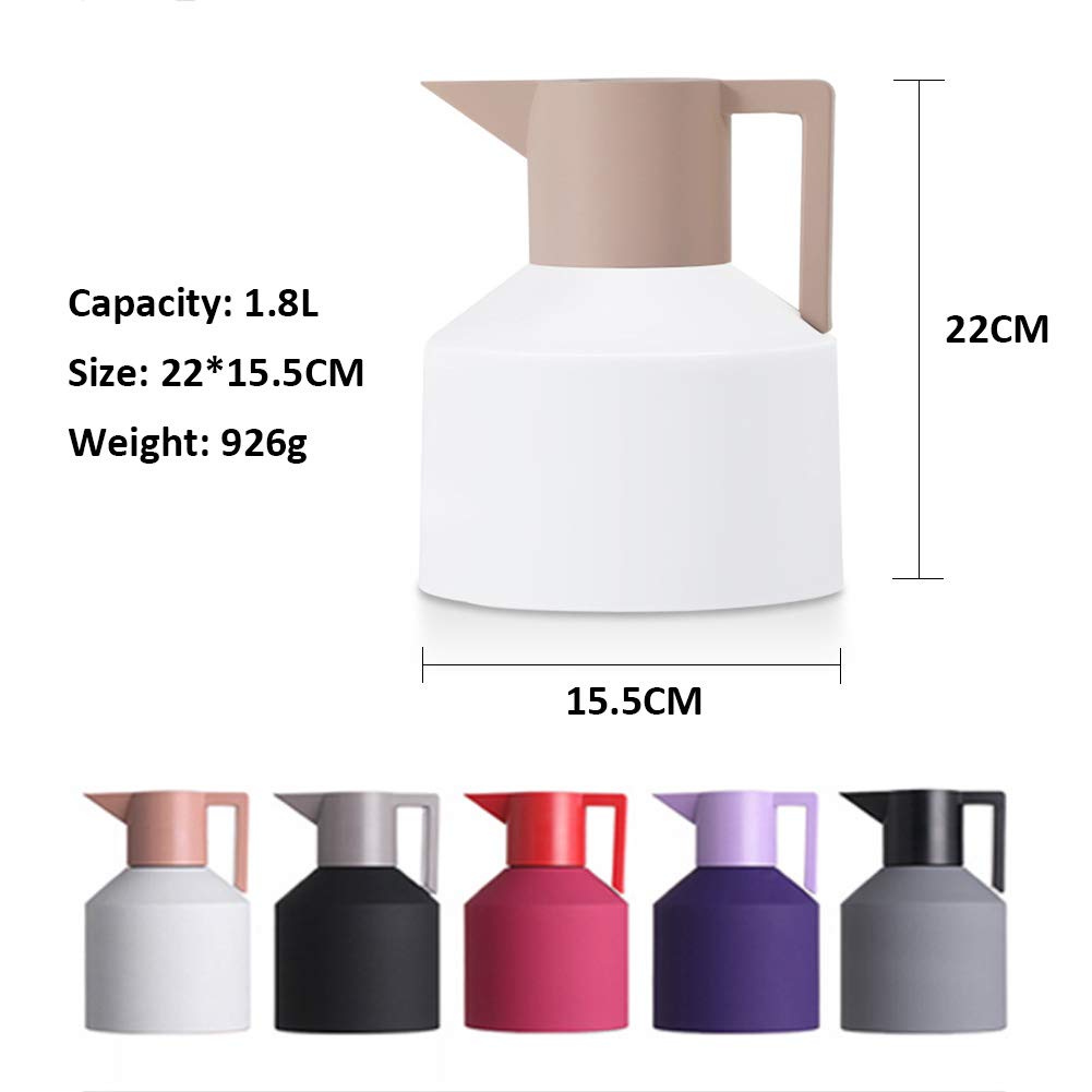 Thermoskanne Kaffeekanne Edelstahl 304, Vakuum Isolations, Geometrisches Design, Thermokaffee Karaffe Flasche, Rutschfester Boden Thermosflasche Zum Küche, Hotel, Büro (Grau,1.8L)