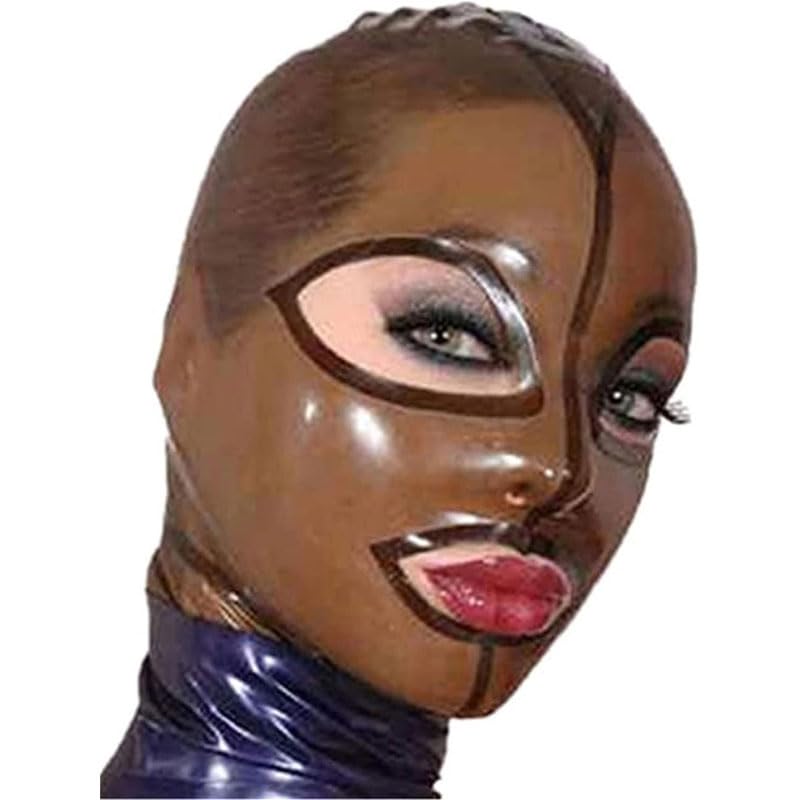 Masque en latex bondage complet marron clair fétiche femme