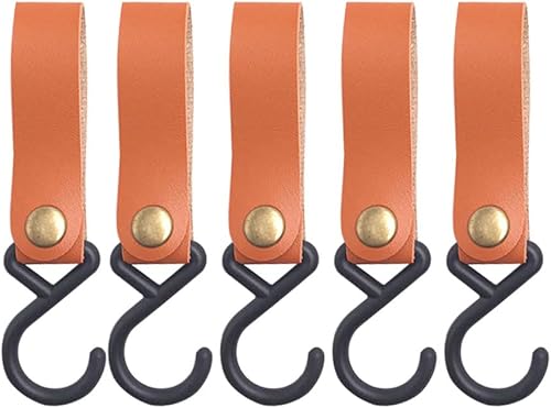 Miniatura 7 de Correas de cuero con ganchos, 5 ganchos de cuero, ganchos para estantes en S, gancho de campamento para cocina, baño, dormitorio, oficina y uso al