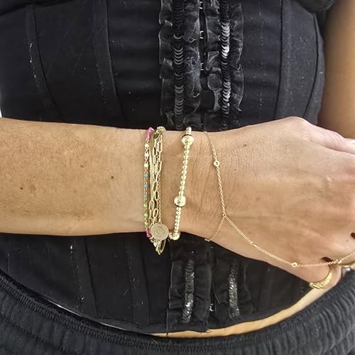 Anela 14kt Gold Filled Tarnish-Free Beaded Stretch Bracelet for Women - Elegant 3mm and 7mm Beads4