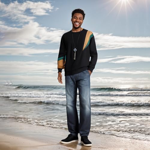 Men's Crewneck Sweatshirts Patchwork Contrast Color Long Sleeve Casual Lightweight Pullover Shirt Hip-Hop Sweater3