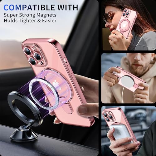 Image of Magnetic for iPhone 13 Pro Max Case with Invisible Stand[Compatible with MagSafe][Full Camera Lens Protector][Military Drop Protection] Shockproof Not Yellowing Clear Slim Soft for Women Men