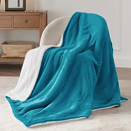 Image of Bedsure GentleSoft Sherpa Fleece Twin Size Blanket for Couch, Non-Heated, Thick and Warm Throw for Women and Men, Soft Fuzzy Plush Twin Blanket for Winter, Teal, 60x80 Inches