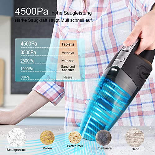 DXXOK Aspirateur à main sans fil - Puissance d'aspiration puissante - 30 min - Rechargeable par USB - Séchage humide - Aspirateur sans fil 120 W - Pour voiture, maison et animaux - Image 3