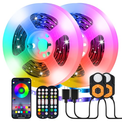 Image of Under Bed Lights Motion Activated LED Light Strip 9.8ftx2, 3 Mode Dimmable RGB LED Lights for Bed with Remote Controller and Timer, Music Sync Color Changing Lights for Bedroom smart home decoration