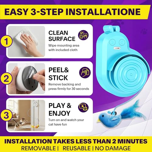 Image of Interactive Cat Toys for Indoor Cats: Automatic Electric Flying Bird Feather & Mouse Wand, Rechargeable Electric Hanging Play Chase Exercise Moving Enrichment Toy for Bored Kittens and Adult Cats