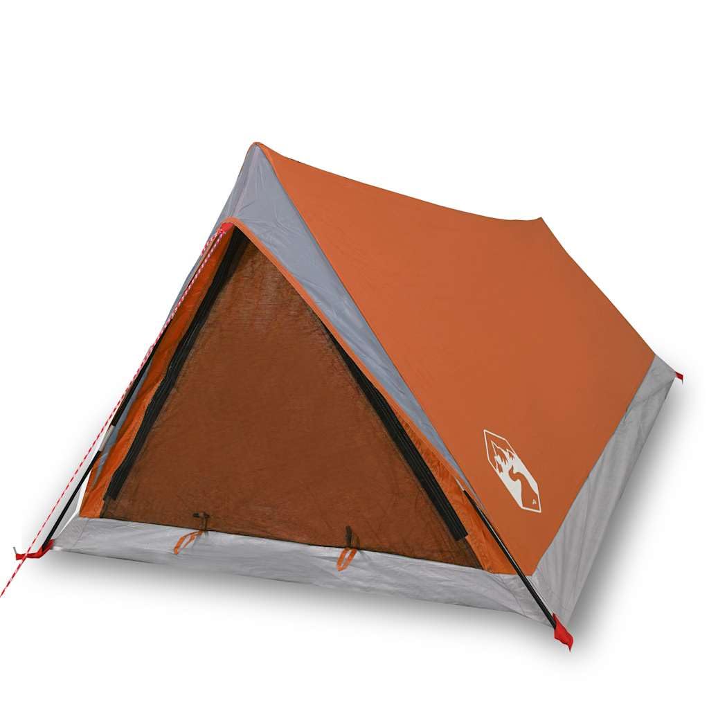 Campingzelt Wasserfest mit Reißverschlusstür, 2 Personen Rucksackzelt mit Zubehör & Tragetasche für Trekking Abenteuer, Grau & Orange 200 x 120 x 88/62 cm Polyester