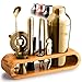 Mixology Bartender Kit: 10-Piece Gold Bar Set Cocktail Shaker Set with Stylish Bamboo Stand | Perfect Home Bartending Kit with Gold Bar Tools and Martini Shaker for Foolproof Drink Mixing