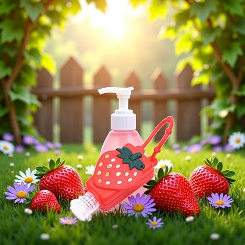 Strawberry Empty Travel Bottle Hand Sanitizer, Refillable Bottle Cosmetic Container for Hand Soap Holder Cosmetic Containers, Silicone Case Keychain Carrier, Refillable Portable Travel Containers3