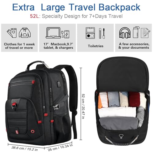 Z-MGKISS Extra Large Travel Backpack, 52L TSA Backpack 17.3 Inch, Anti-Theft 17 Inch Big Business Laptop Backpack の商品画像 1